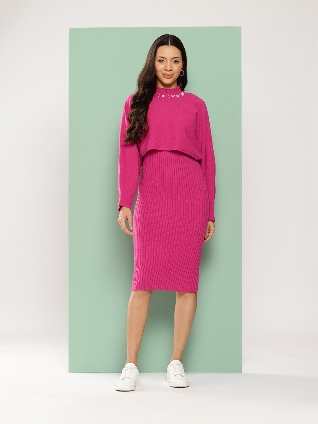 BROOWL Women Woollen Bodycon Dress With Top