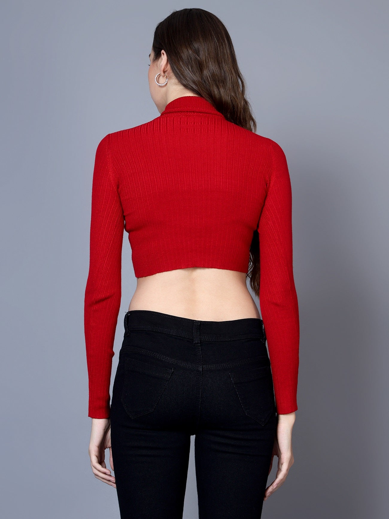 BROOWL Women's Solid Crop High Neck Sweater