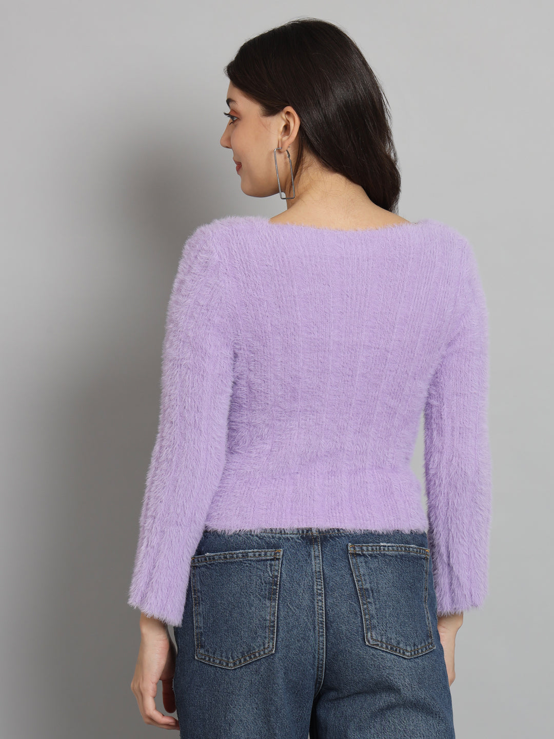 BROOWL Women's Round Neck Fur Sweater