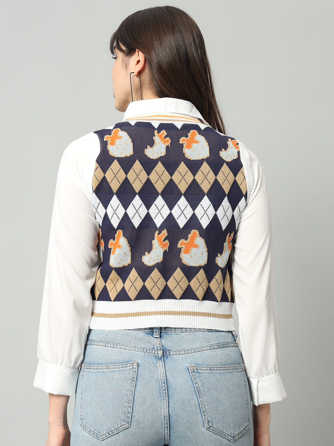 BROOWL Women's Geometric Printed Woollen Sweater Vest