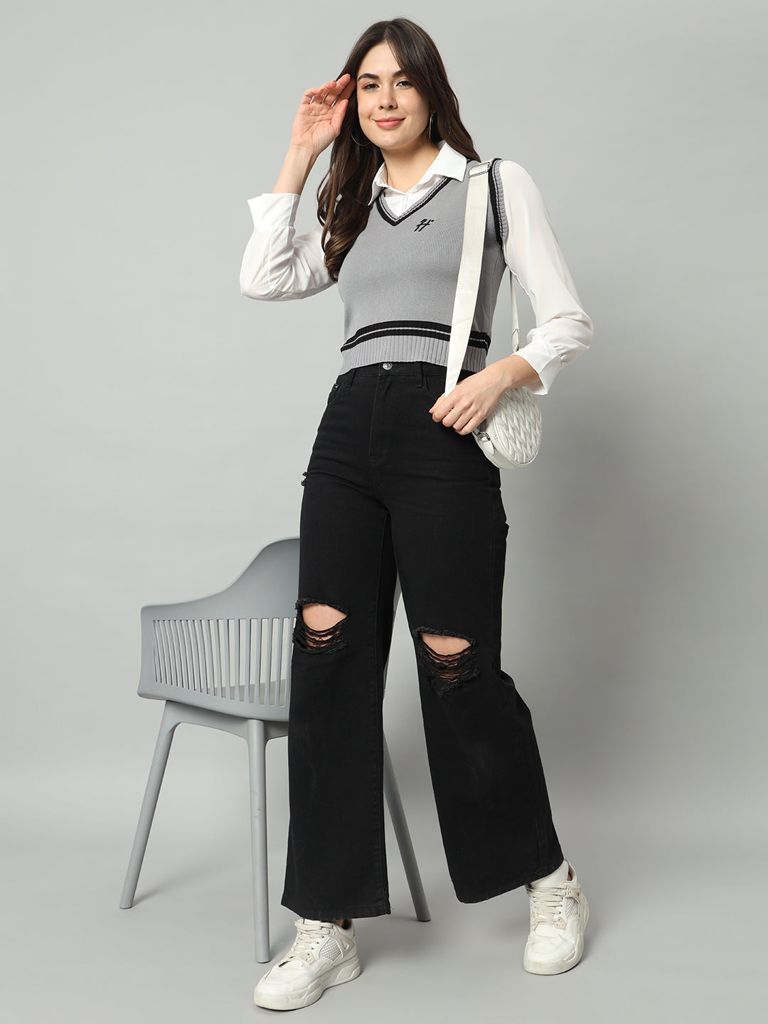 BROOWL Women's V-Neck Woollen Sweater Vest