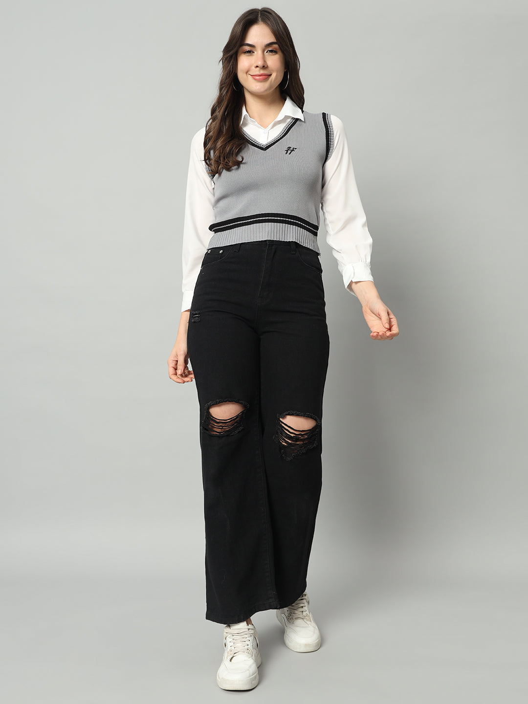 BROOWL Women's V-Neck Woollen Sweater Vest