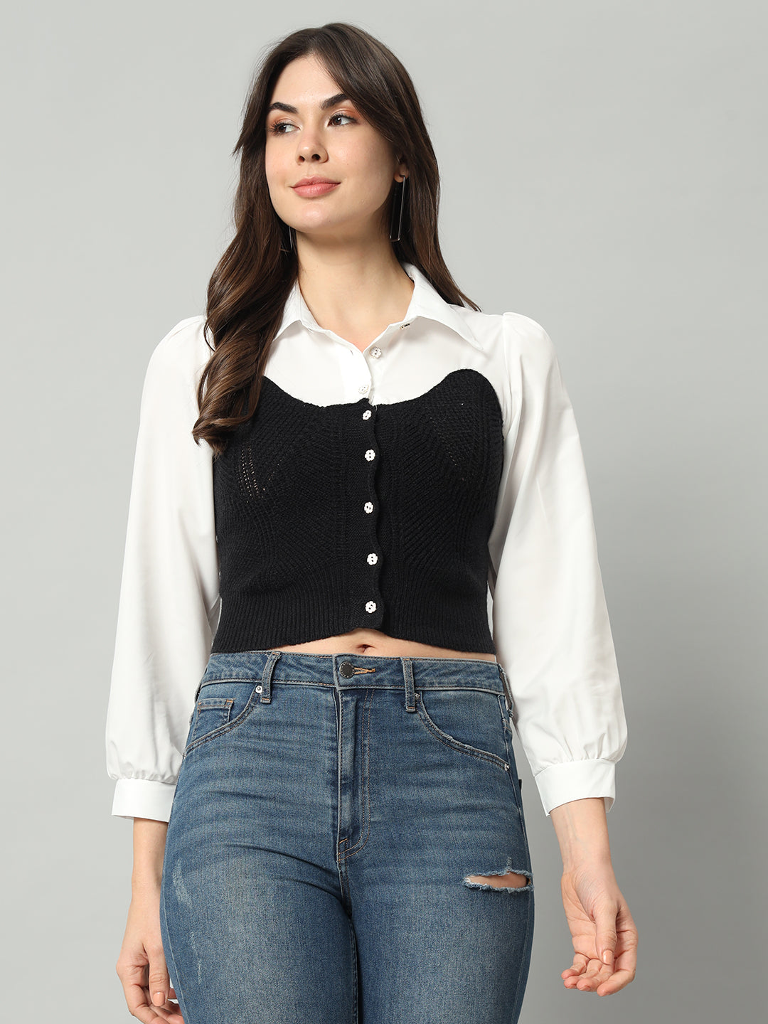 Blouse with sweater clearance attached