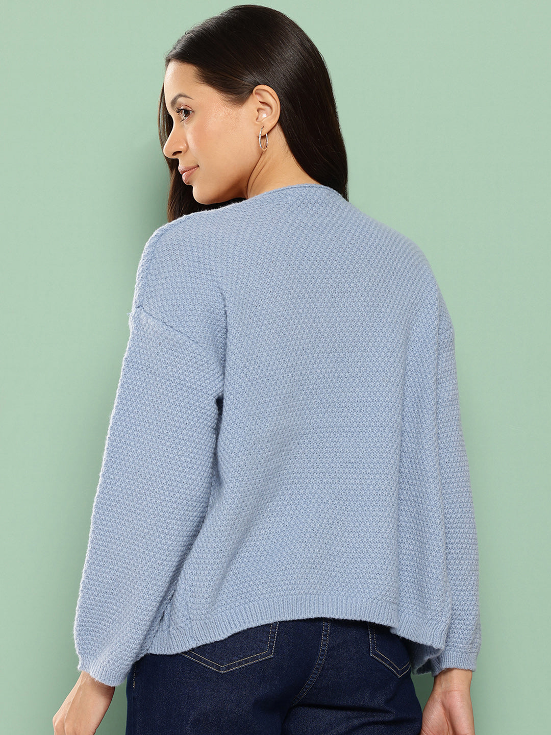 BROOWL Women Woollen Front-Open Sweater With Top