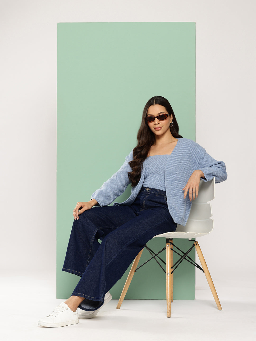 BROOWL Women Woollen Front-Open Sweater With Top