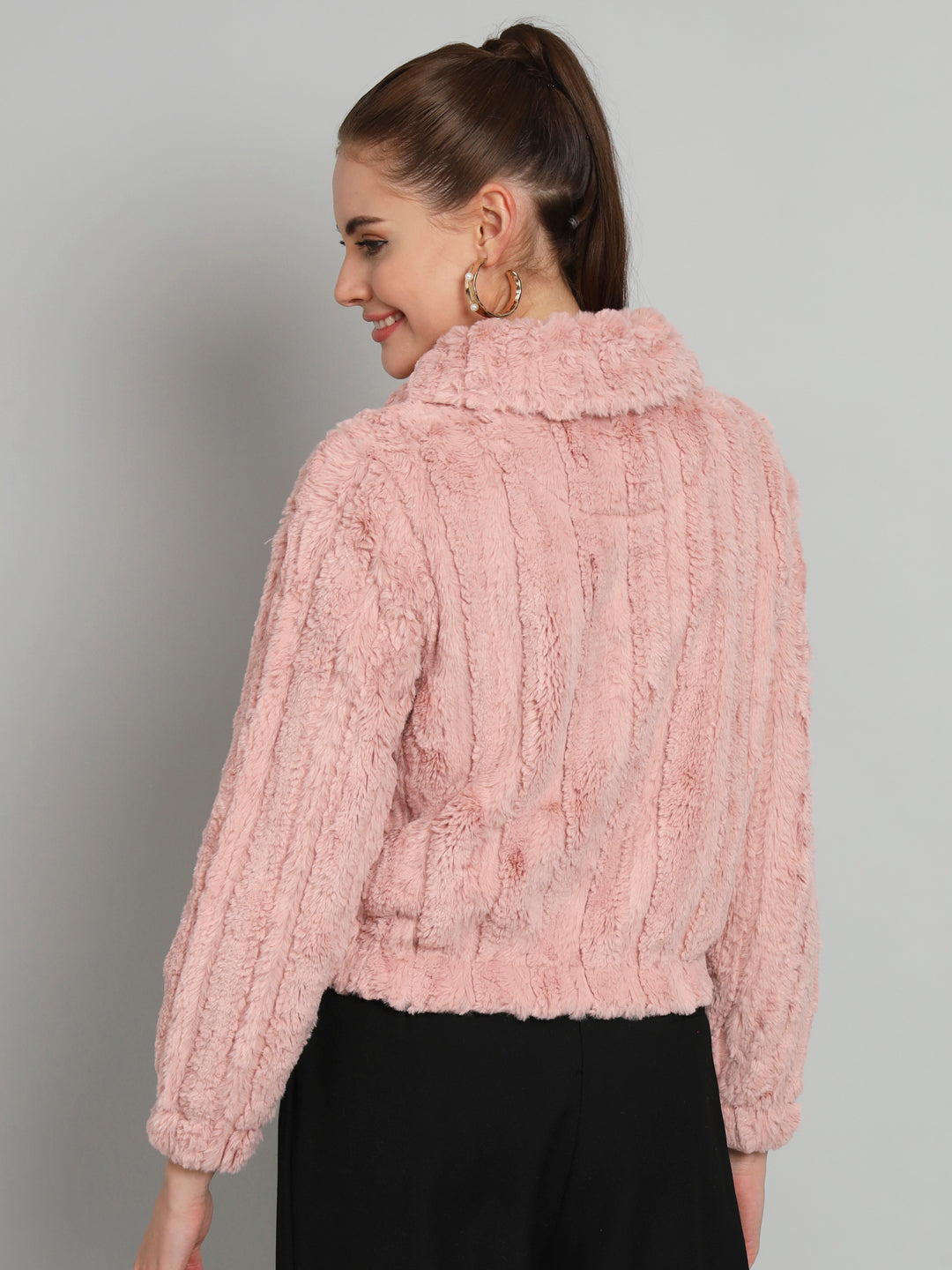 Pink Crop Pullover with Collar