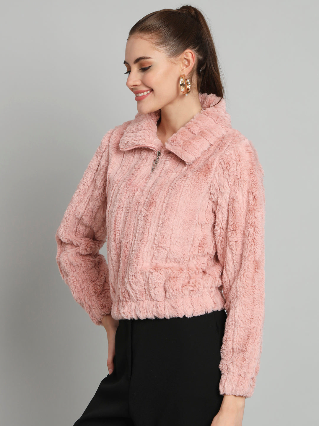 Pink Crop Pullover with Collar
