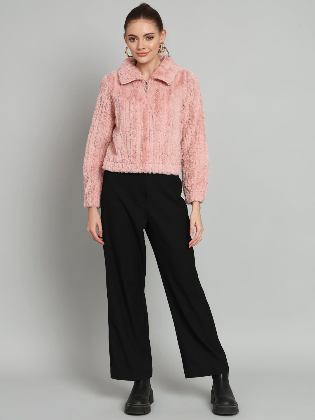 Pink Crop Pullover with Collar