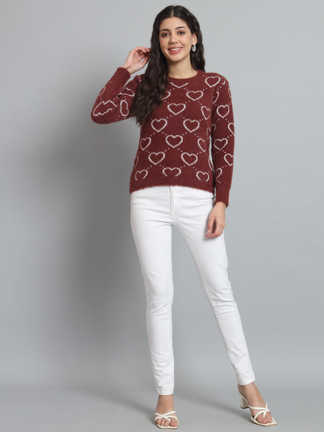 BROOWL Women's heart Sweater