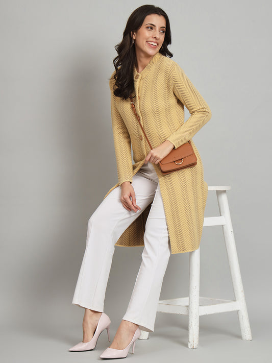 Broowl Womens Woollen Beige Cardigan