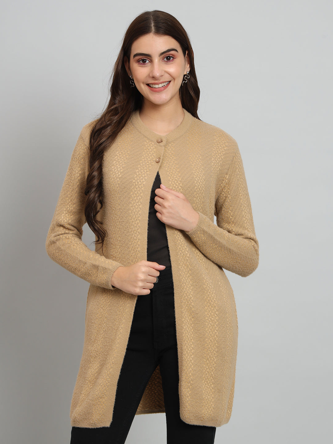 Womens Beige Woollen Cardigan