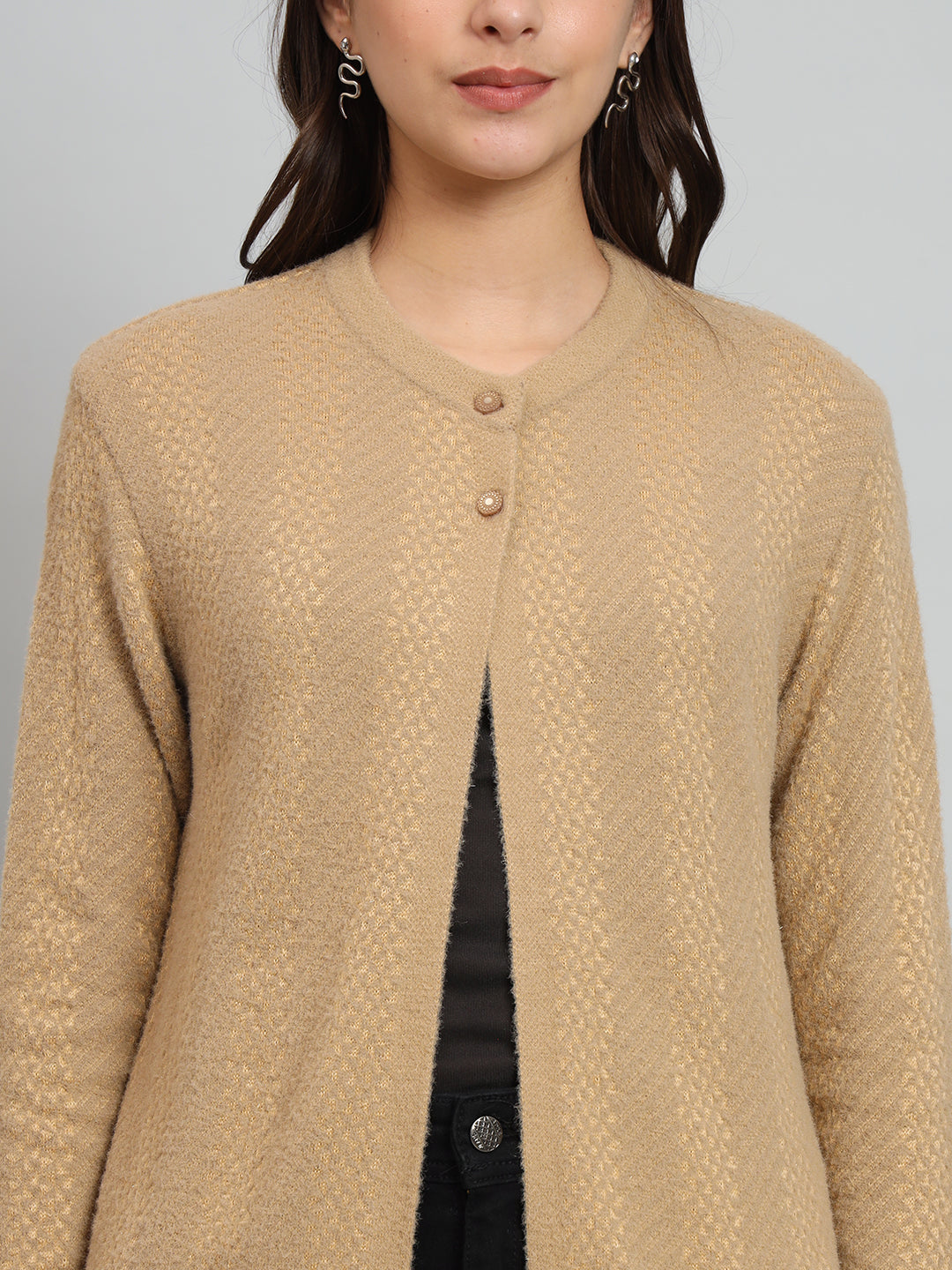 Womens Beige Woollen Cardigan