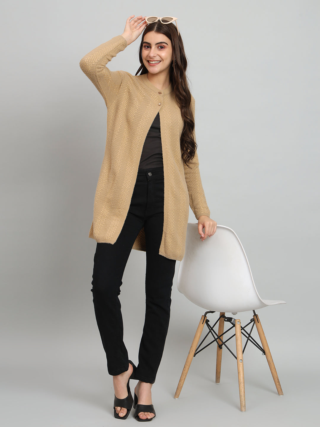 Womens Beige Woollen Cardigan