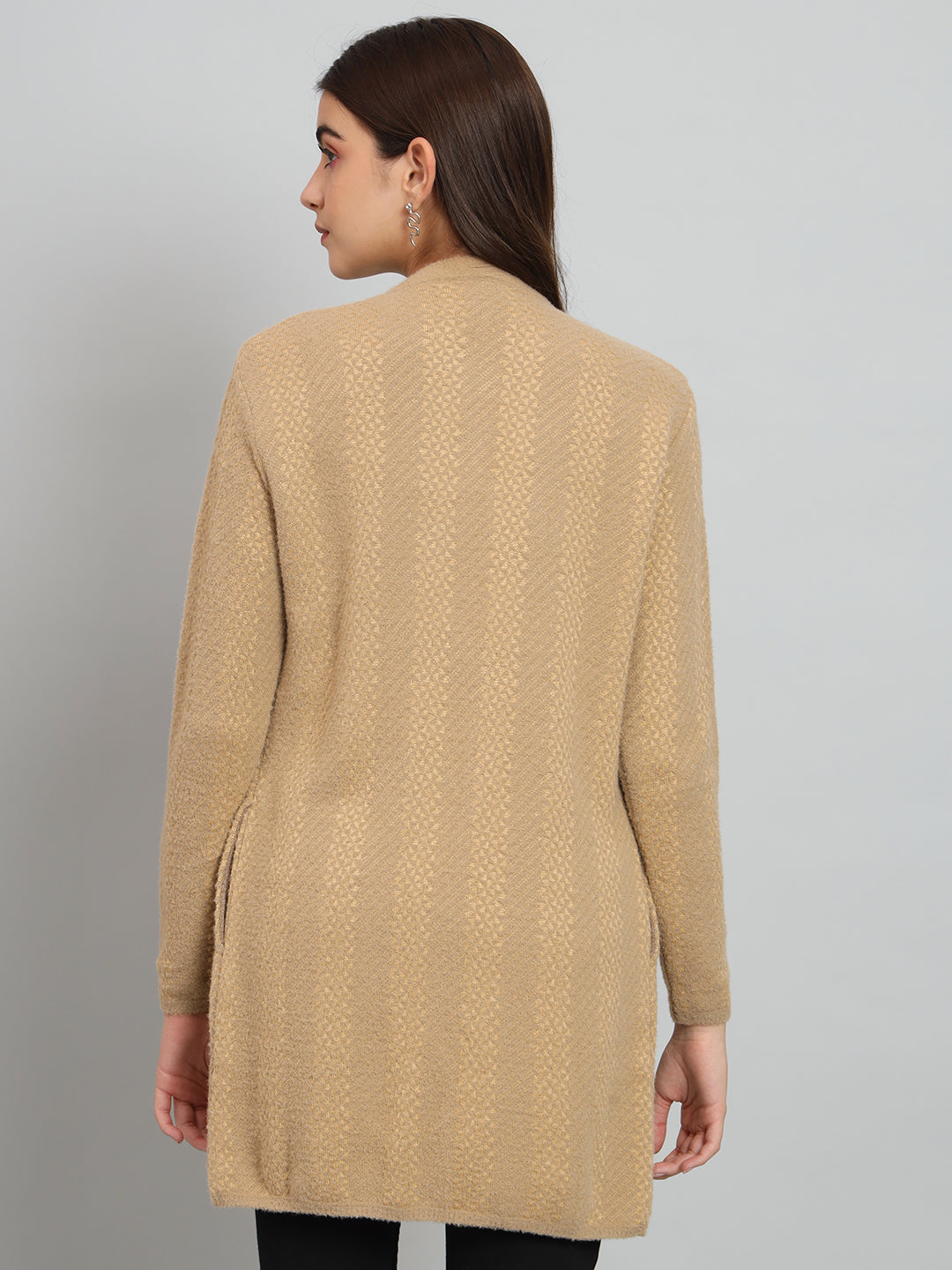 Womens Beige Woollen Cardigan