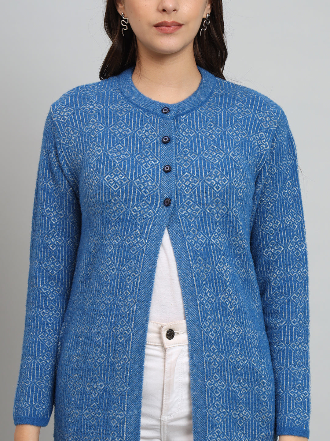 Womens Geometric Woollen Cardigan