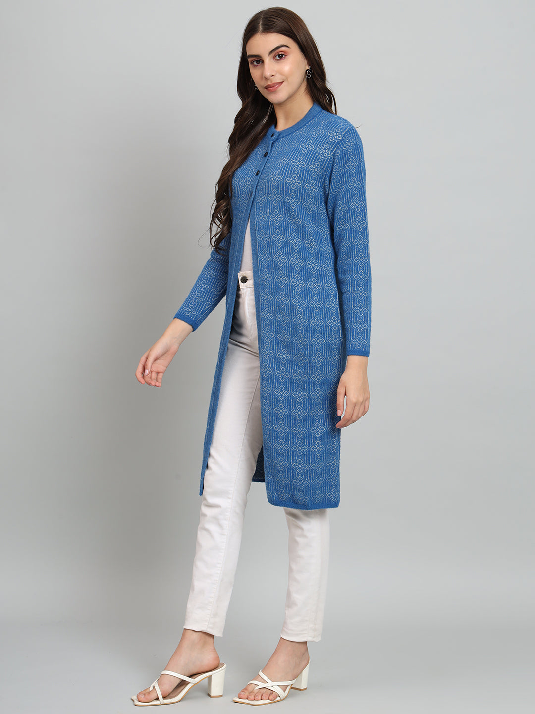 Womens Geometric Woollen Cardigan