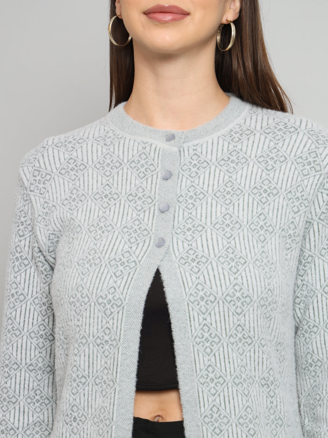 Grey Womens Geometric Longline Cardigan