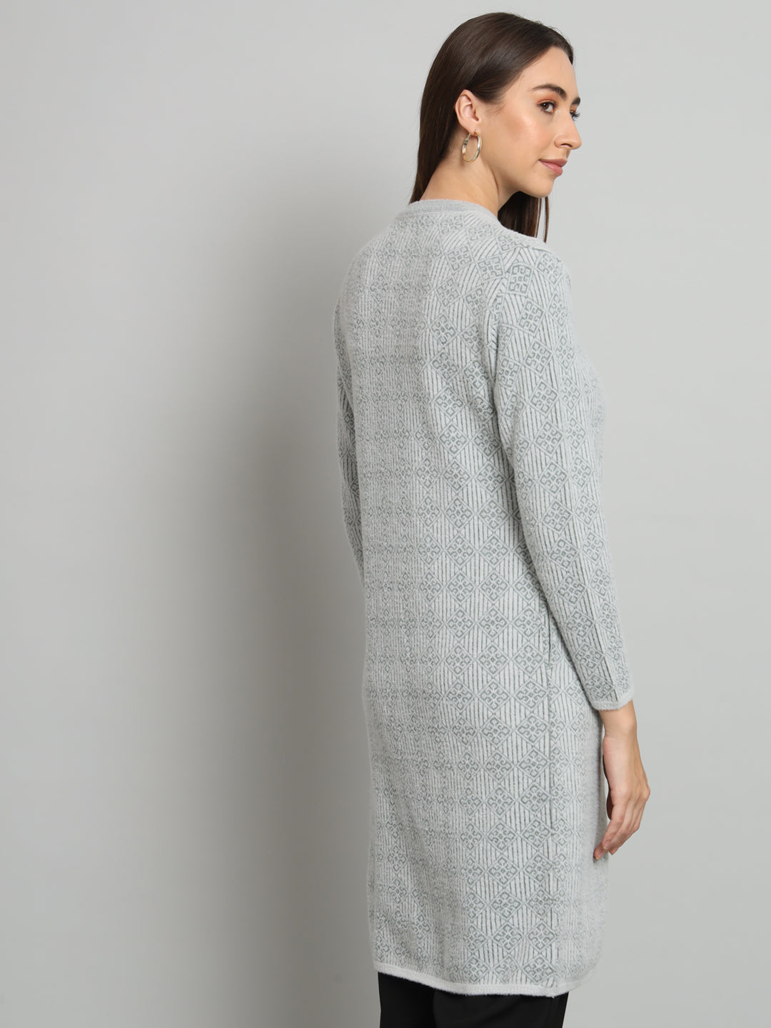 Grey Womens Geometric Longline Cardigan