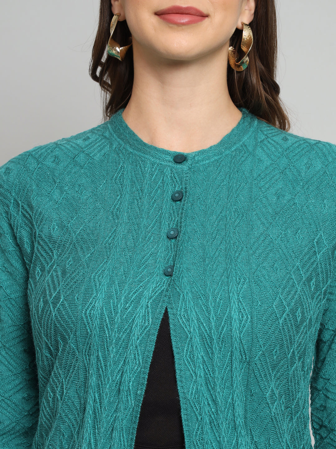 Green Solid Woollen Cardigan