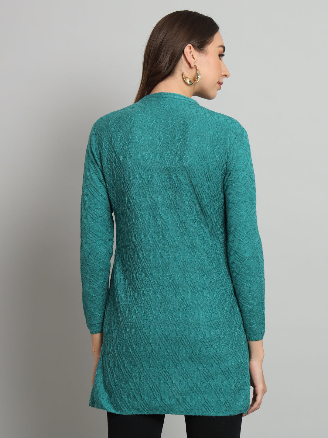 Green Solid Woollen Cardigan