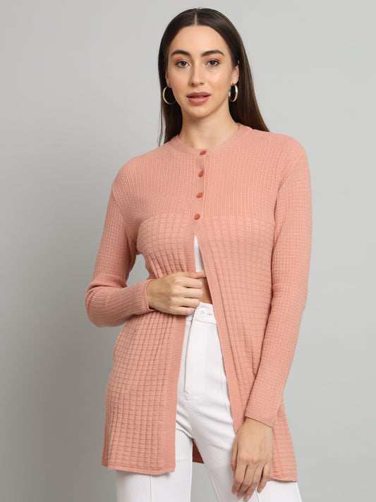 Peach Solid Woollen Cardigan