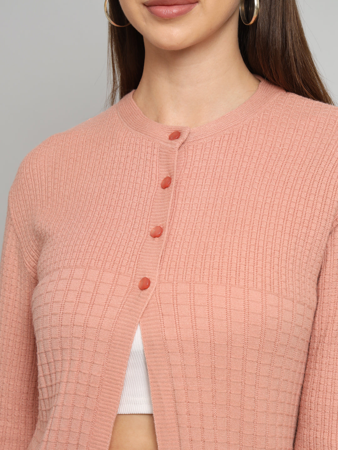 Peach Solid Woollen Cardigan