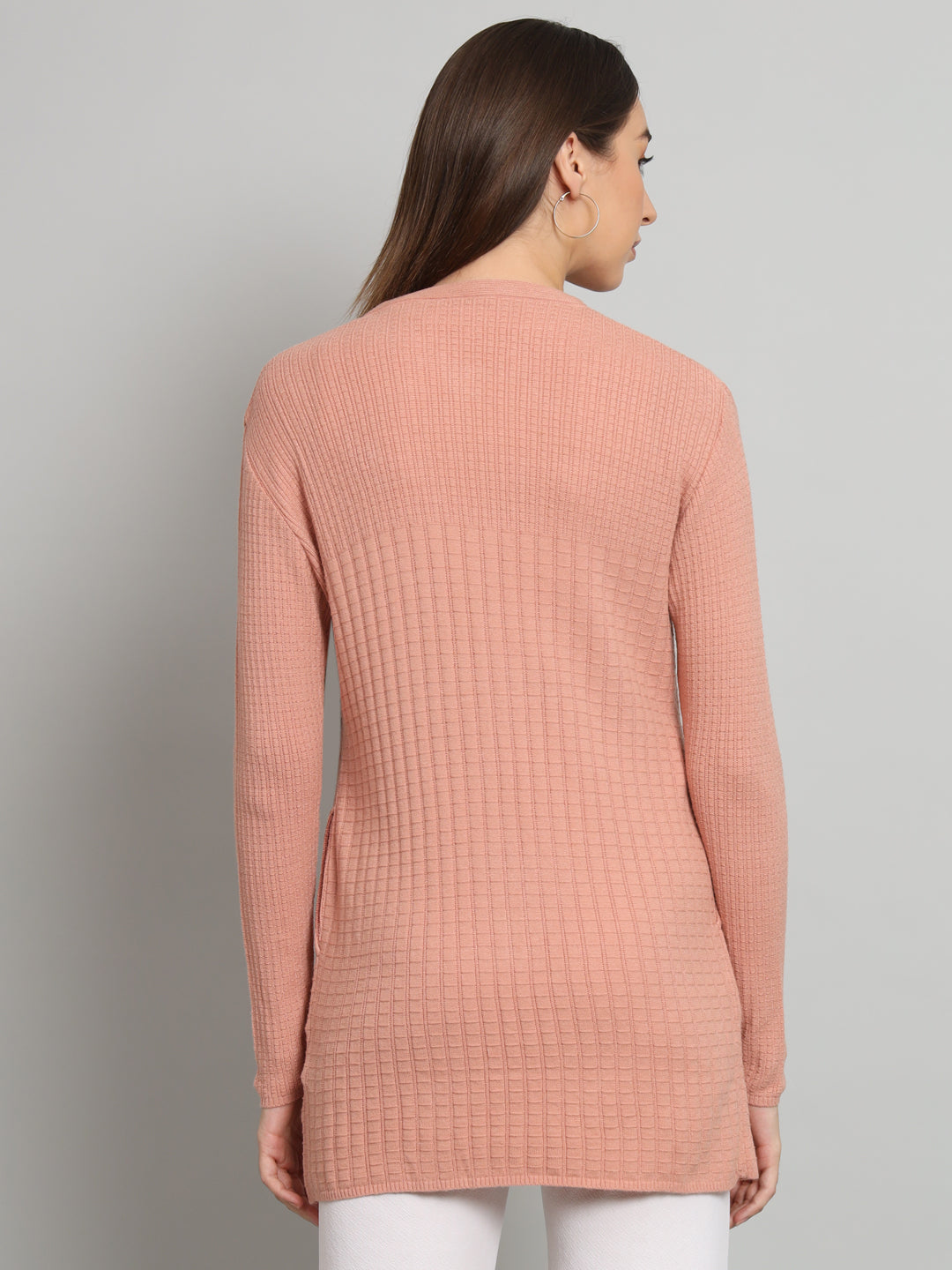 Peach Solid Woollen Cardigan