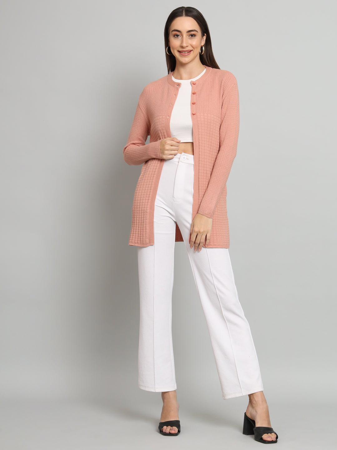 Peach Solid Woollen Cardigan