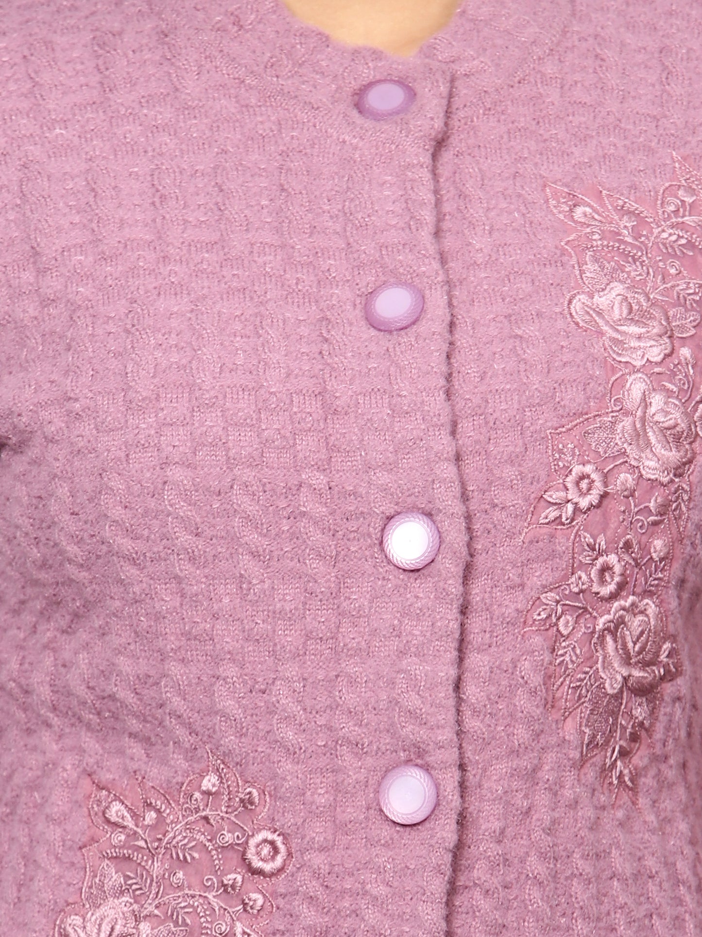 Embroidered Woollen Cardigan Purple