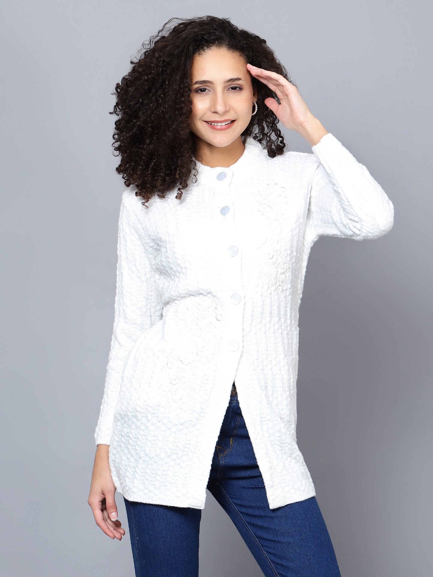 White Emboidered Woollen Cardigan