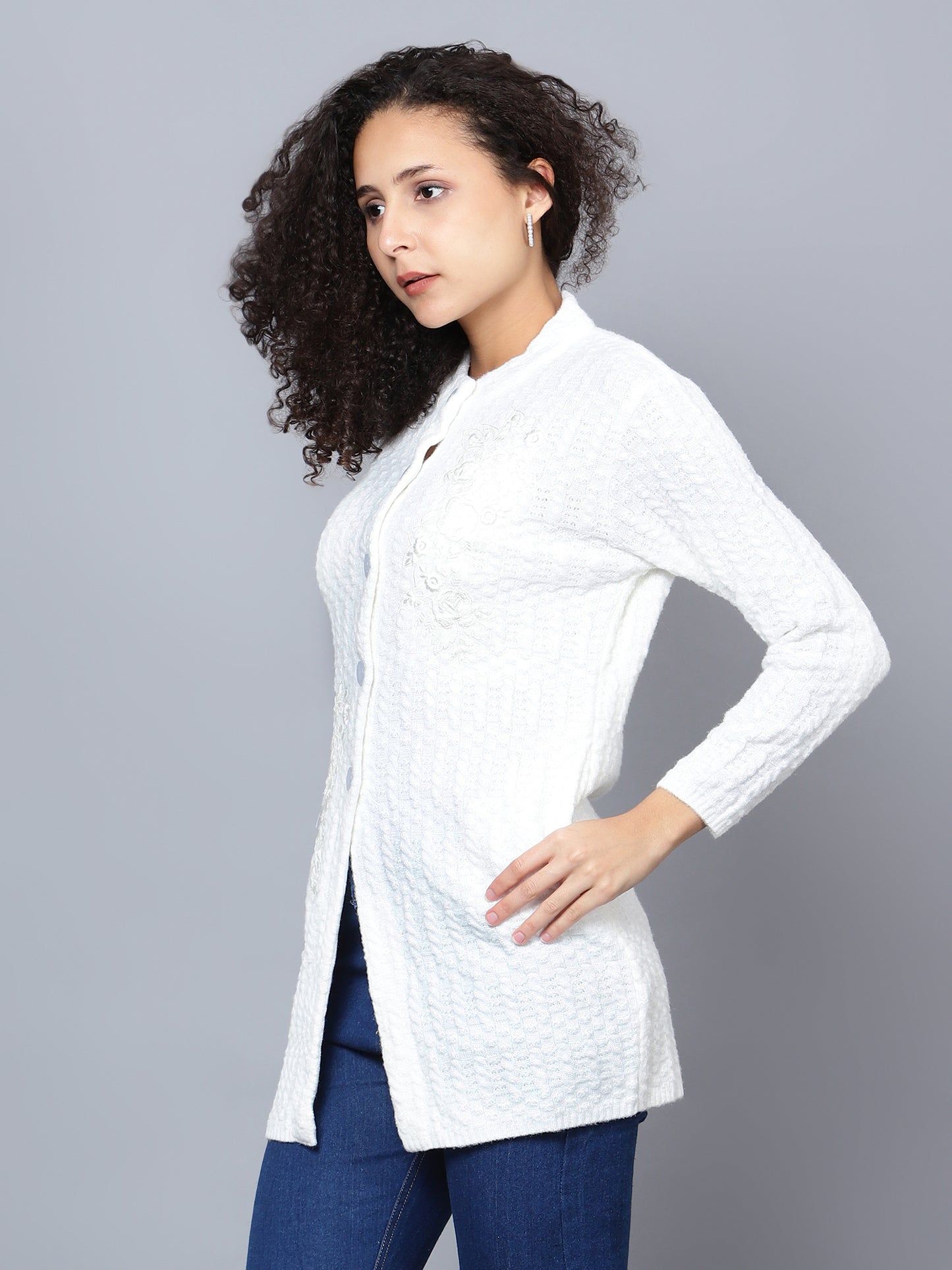 White Emboidered Woollen Cardigan