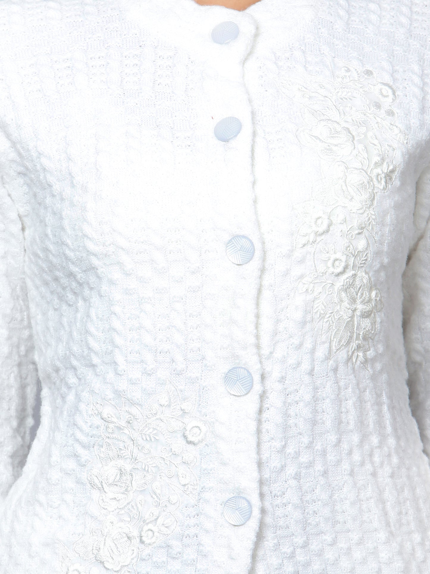 White Emboidered Woollen Cardigan