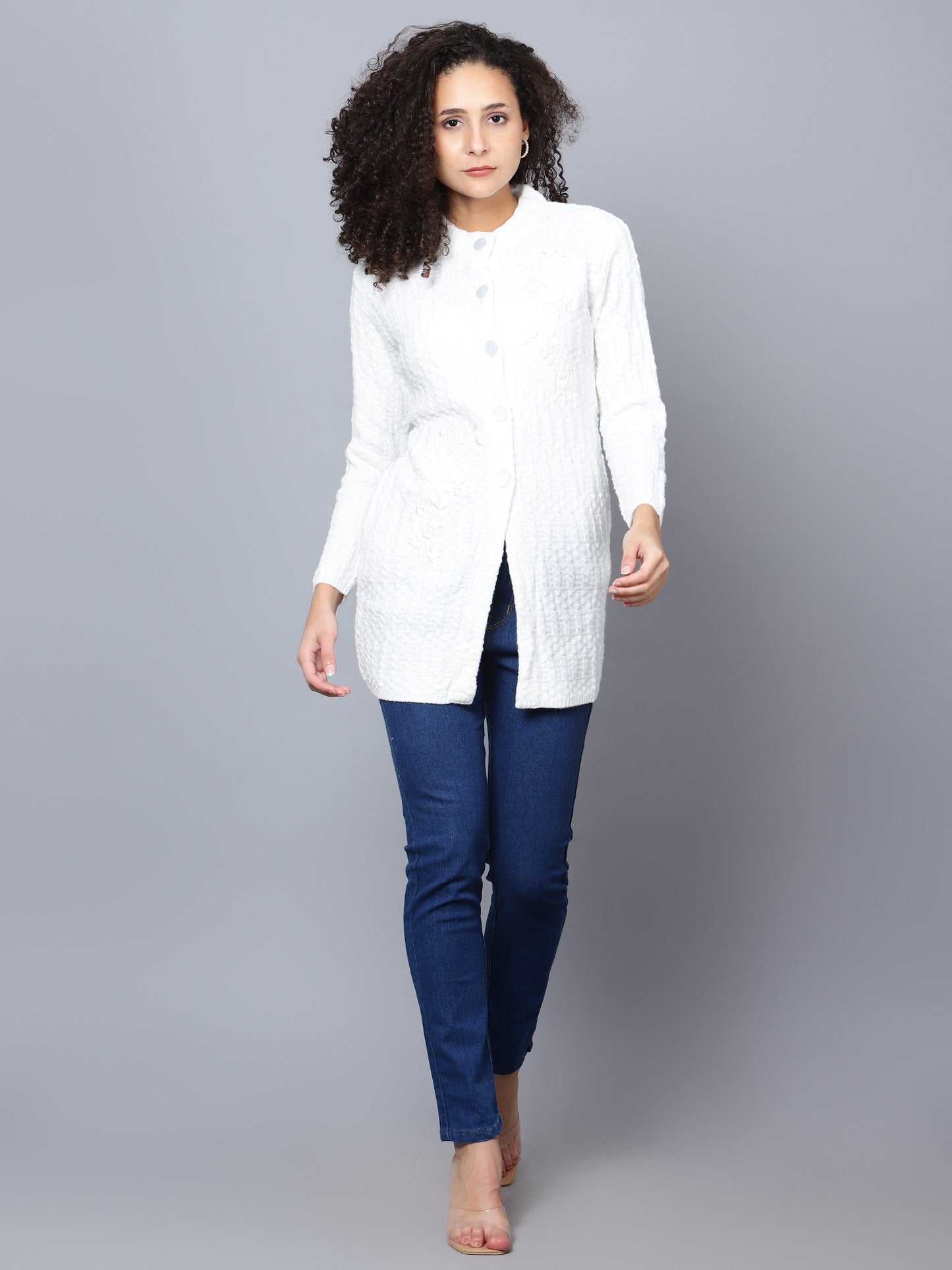 White Emboidered Woollen Cardigan