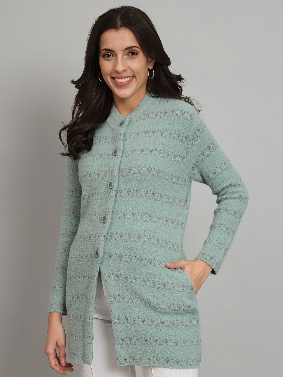 Self Design Woollen Longline Cardigan.