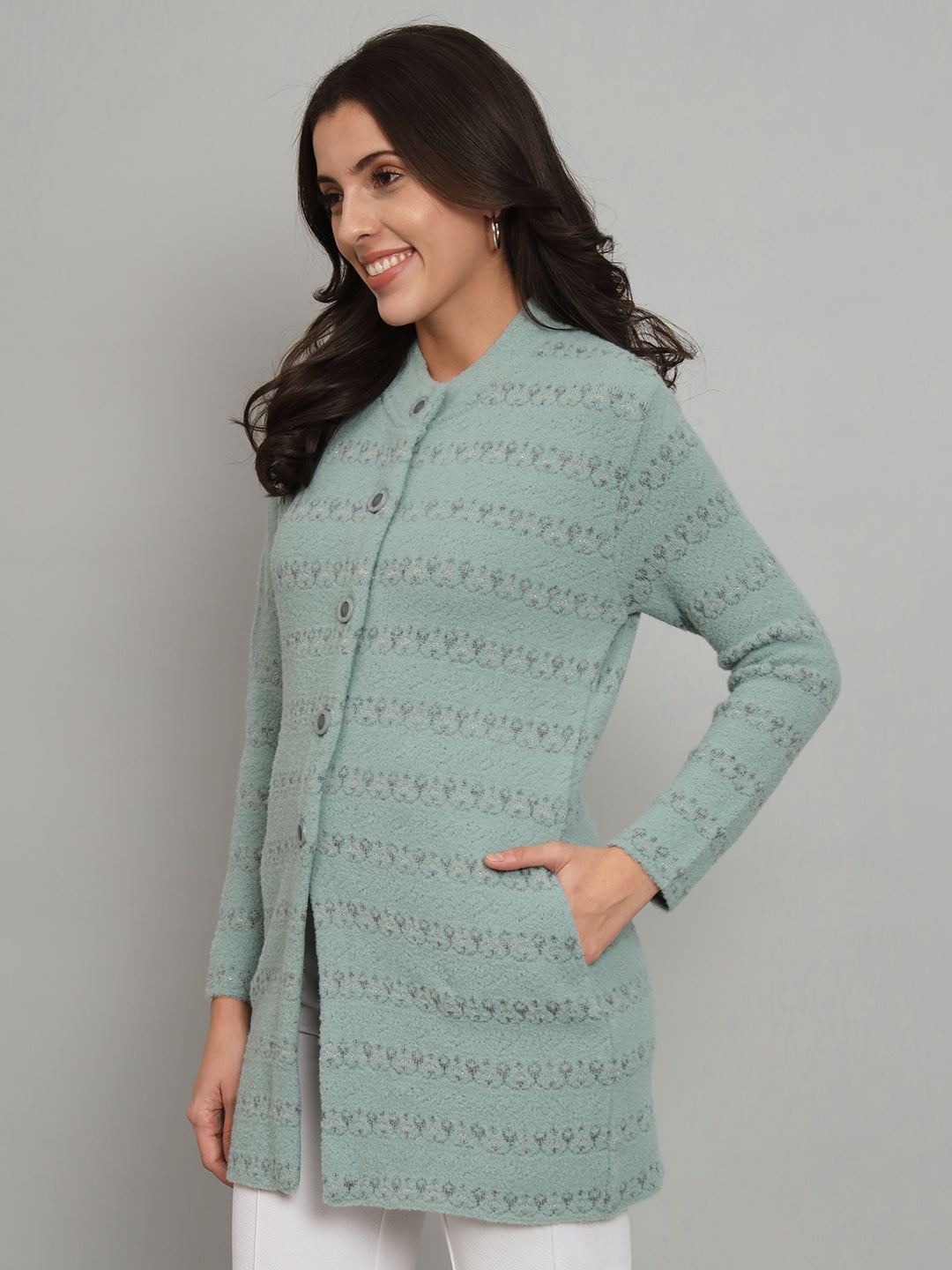 Self Design Woollen Longline Cardigan.