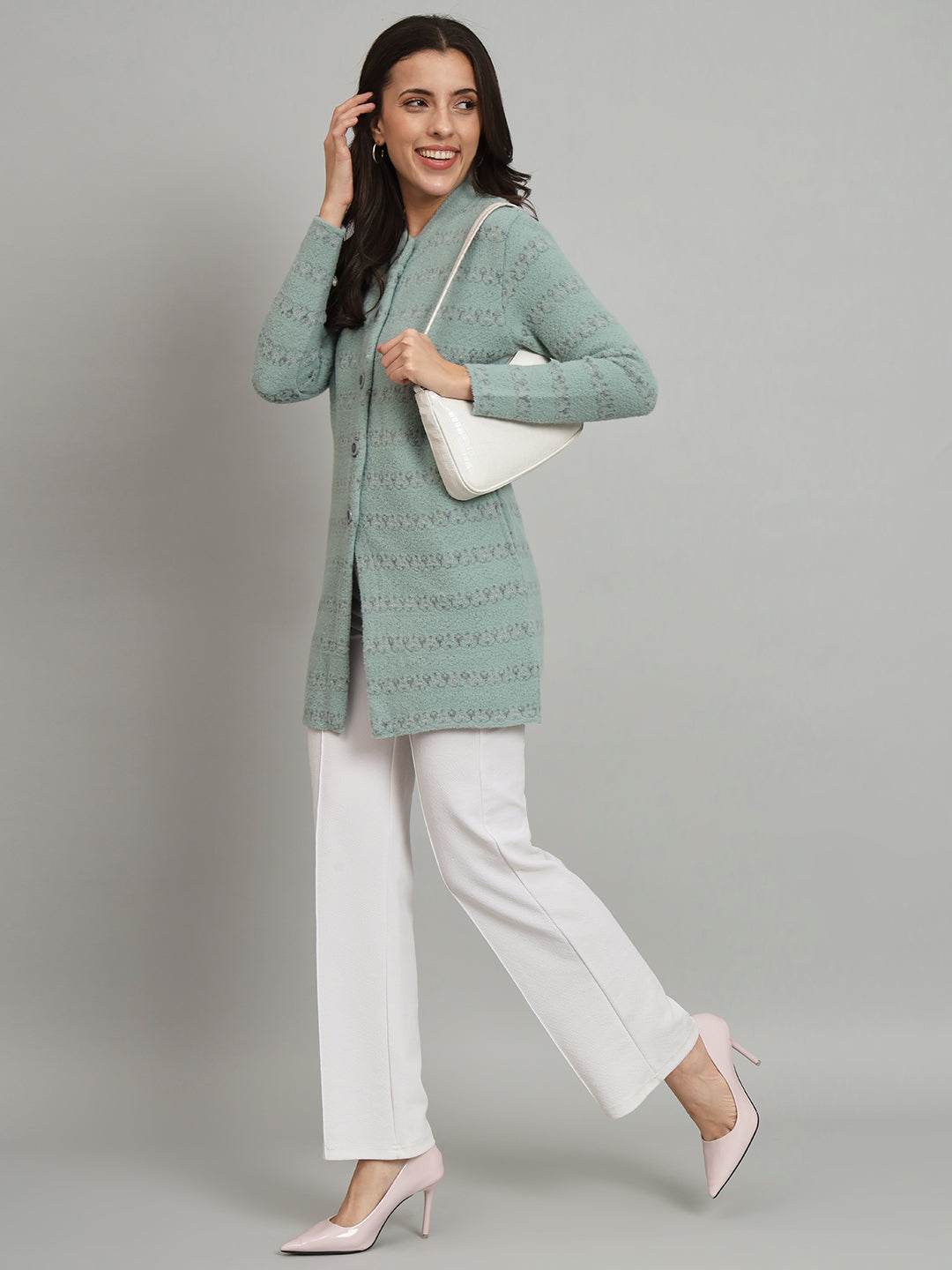 Self Design Woollen Longline Cardigan.