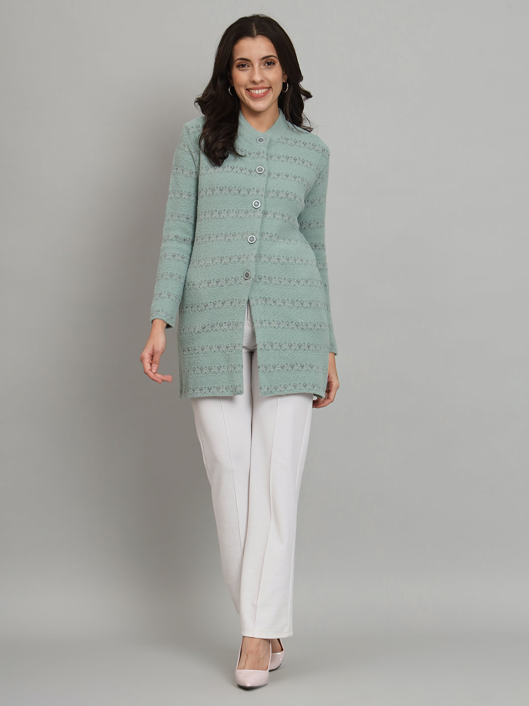 Self Design Woollen Longline Cardigan.