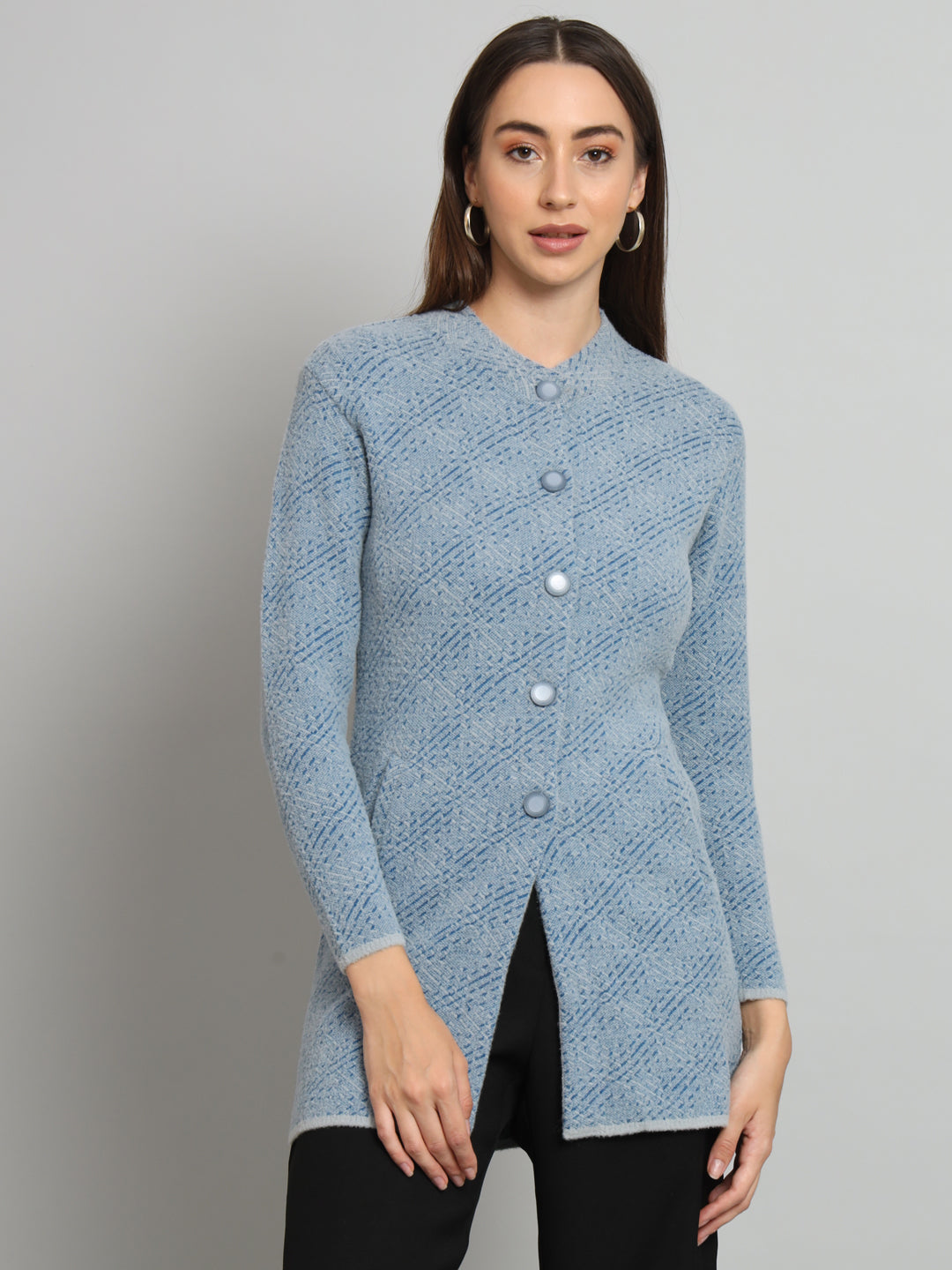 Womens Geometric Woollen Cardigan