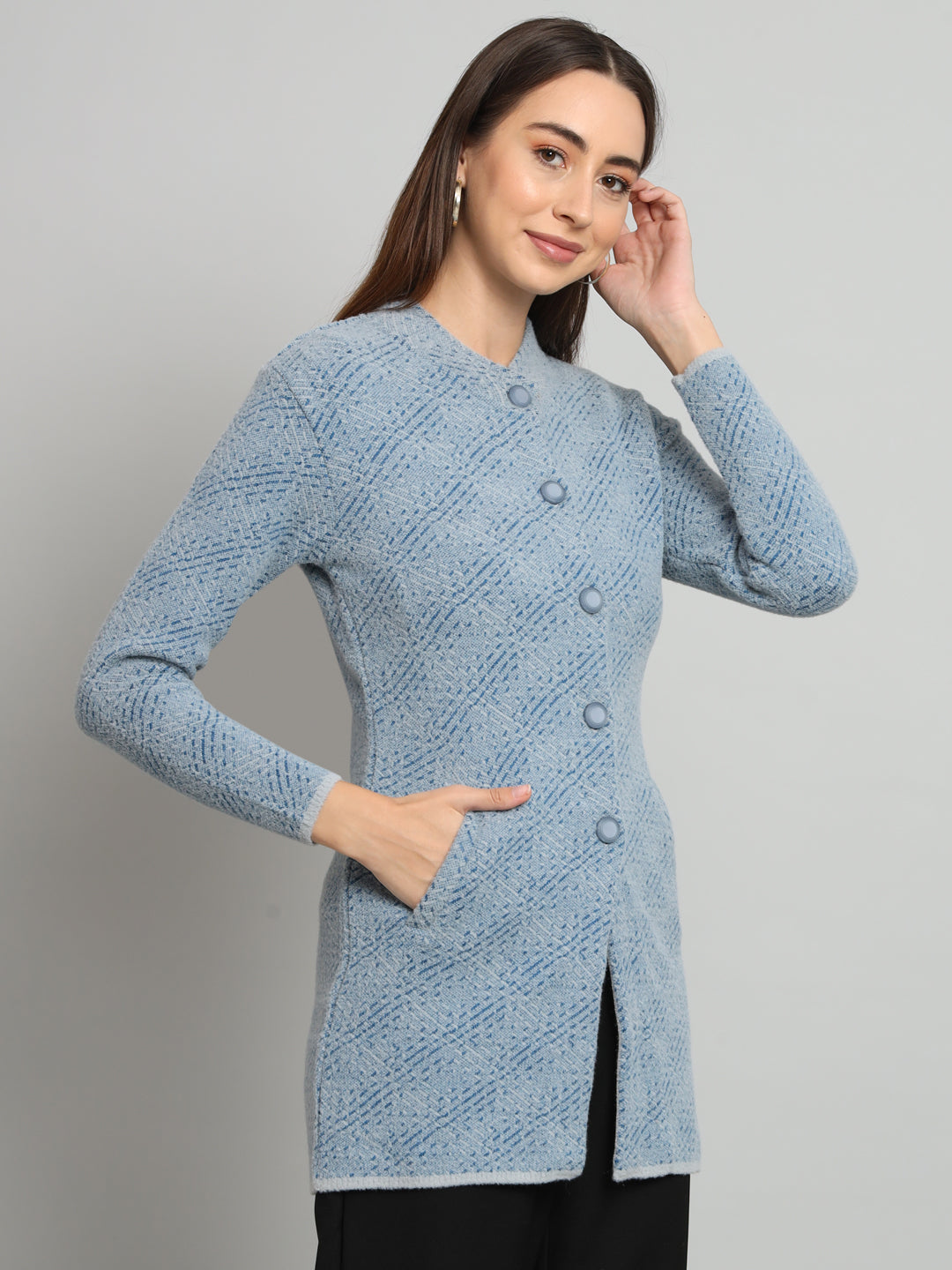 Womens Geometric Woollen Cardigan