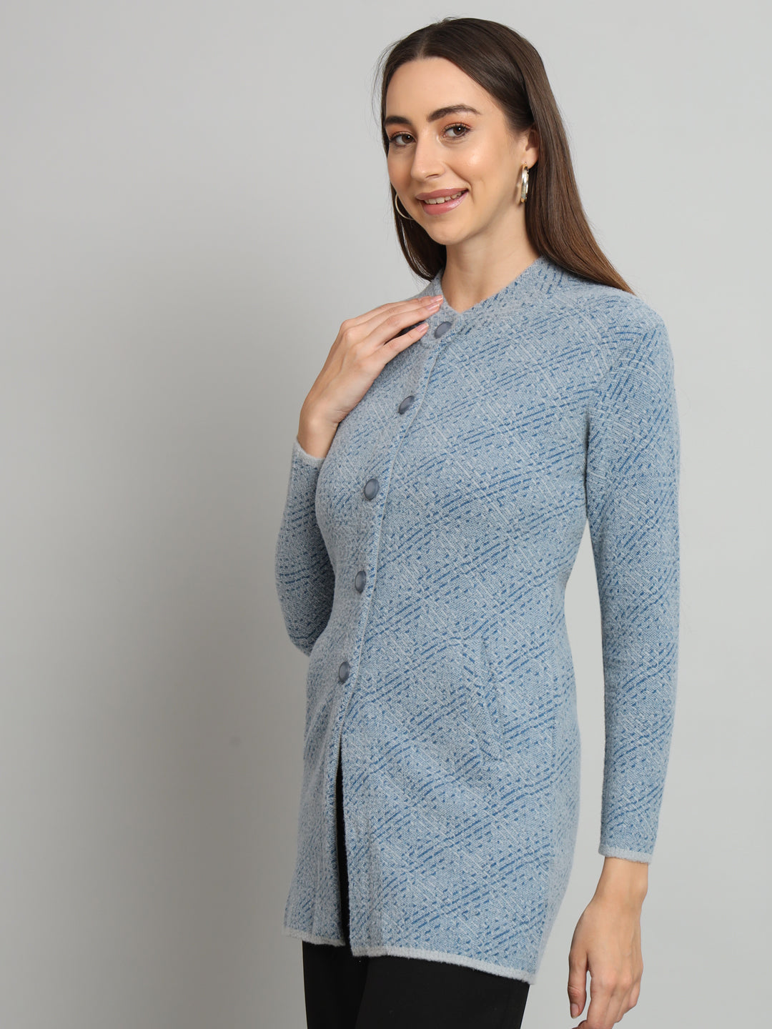 Womens Geometric Woollen Cardigan