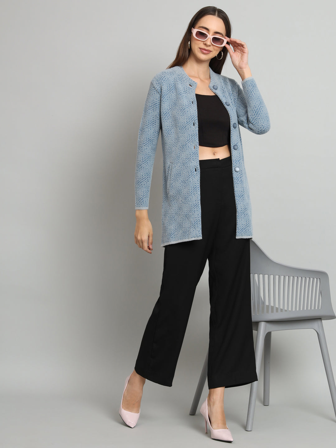 Womens Geometric Woollen Cardigan