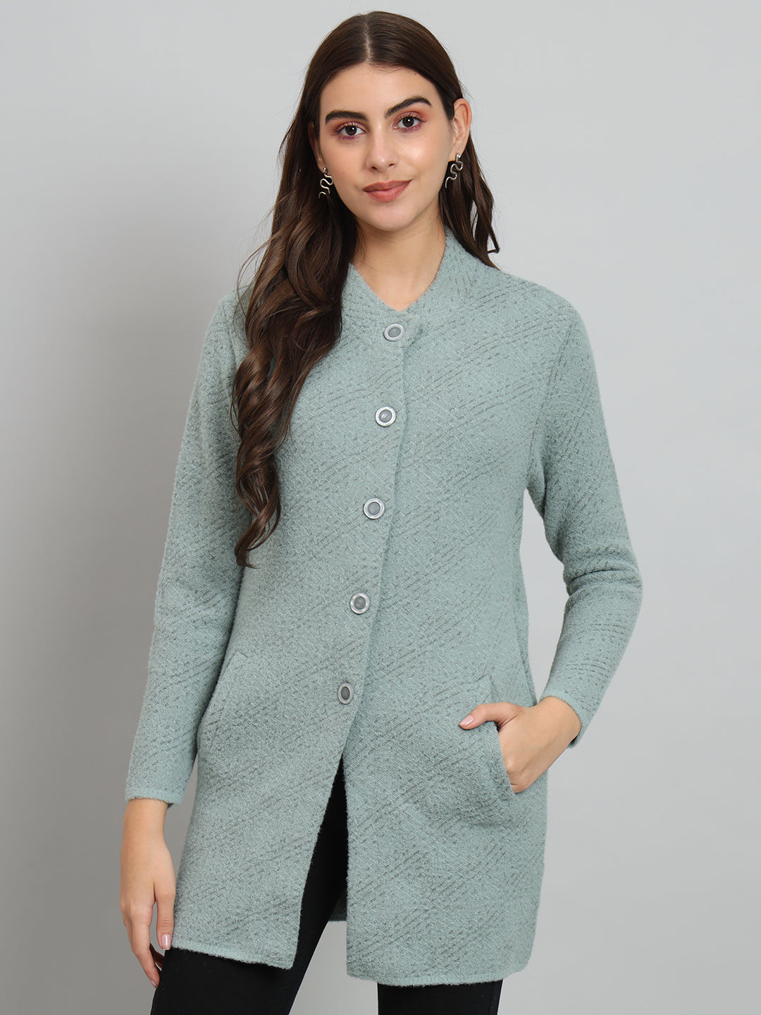 Self Design Cable Knit Wool Longline Cardigan.