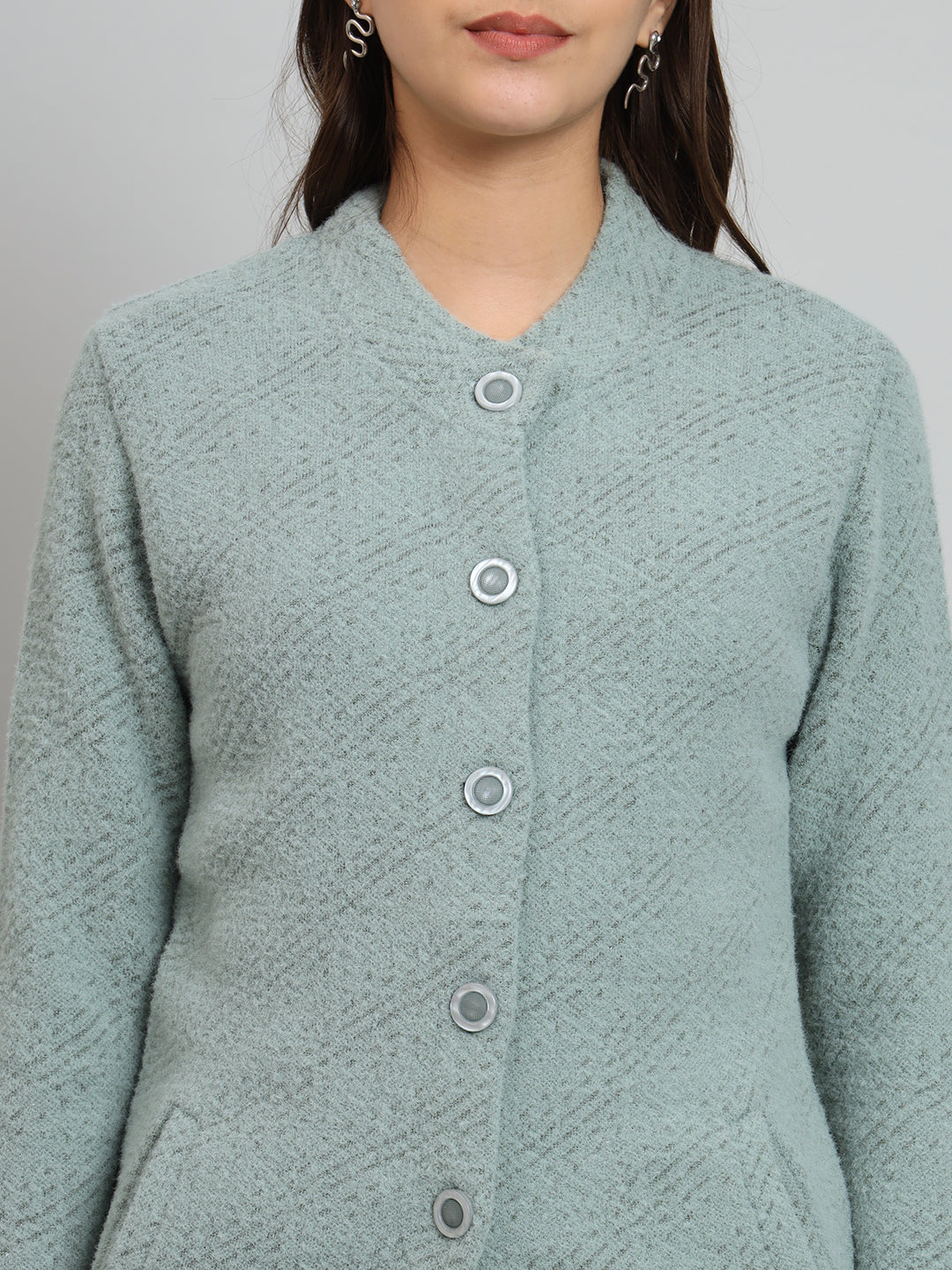 Womens Green Woollen Cardigan