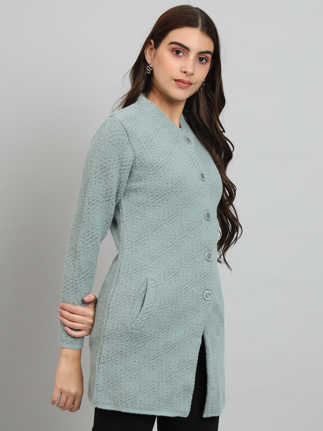 Self Design Cable Knit Wool Longline Cardigan.