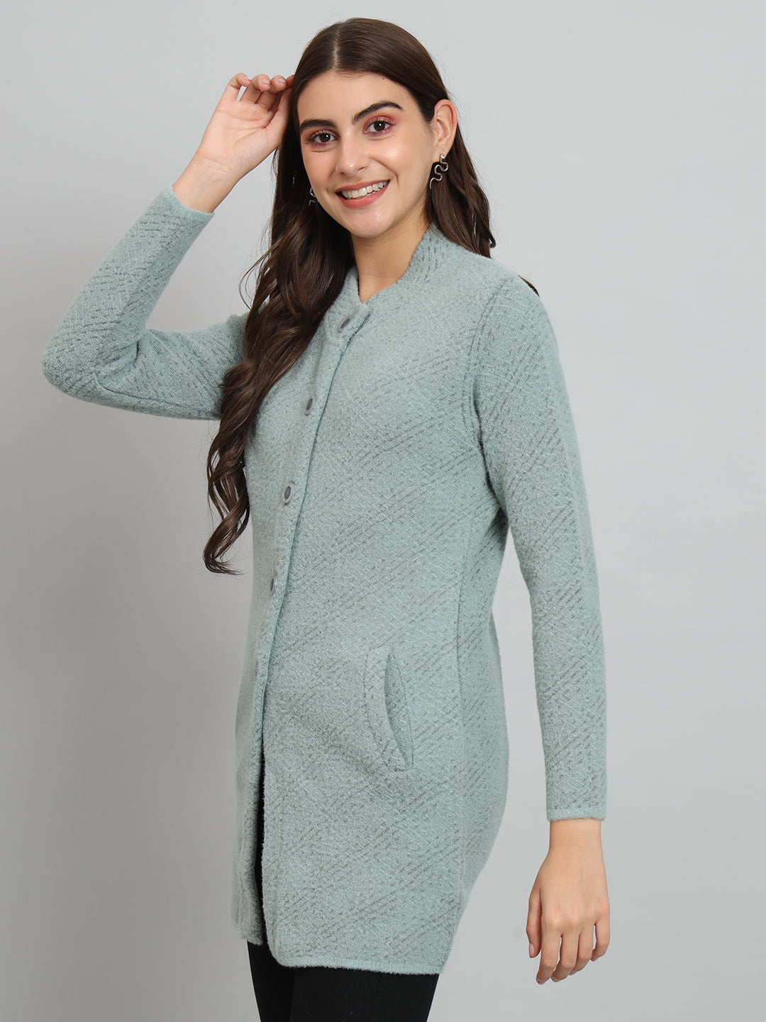 Self Design Cable Knit Wool Longline Cardigan.