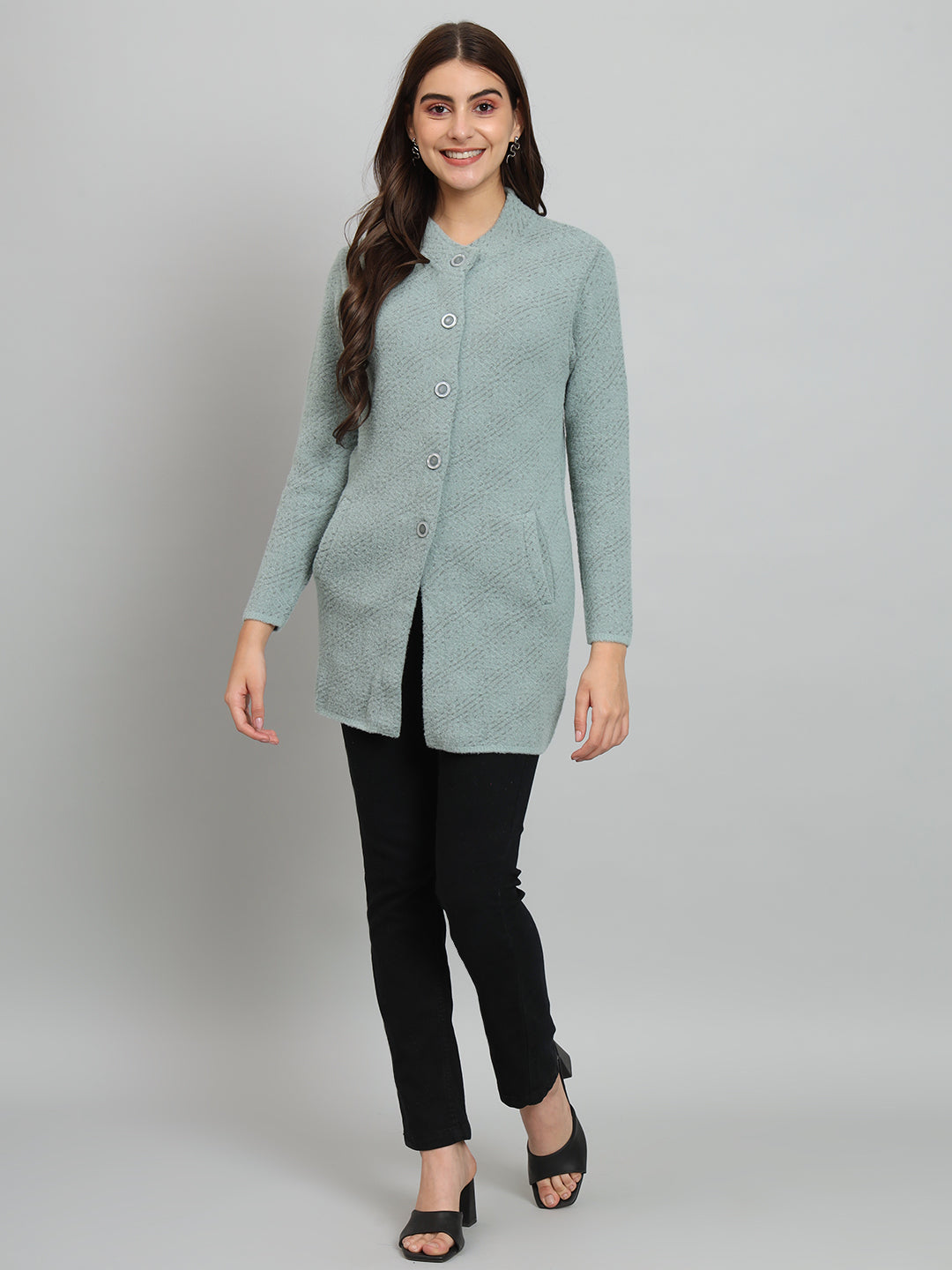 Womens Green Woollen Cardigan