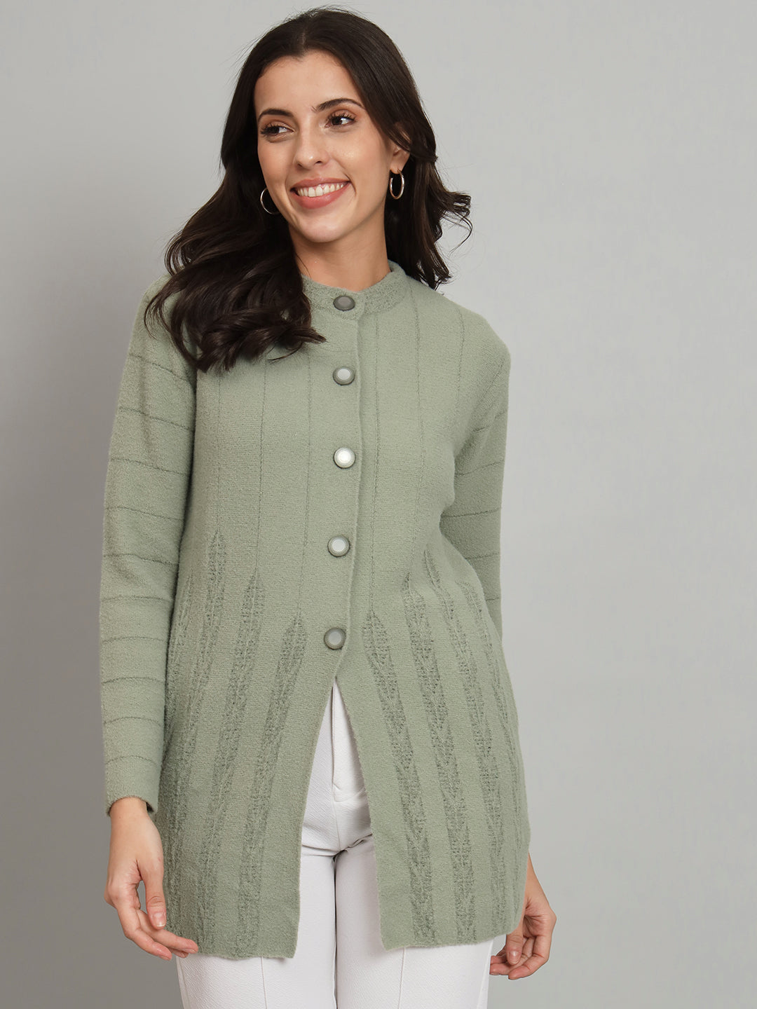 Green Woollen Longline Cardigan