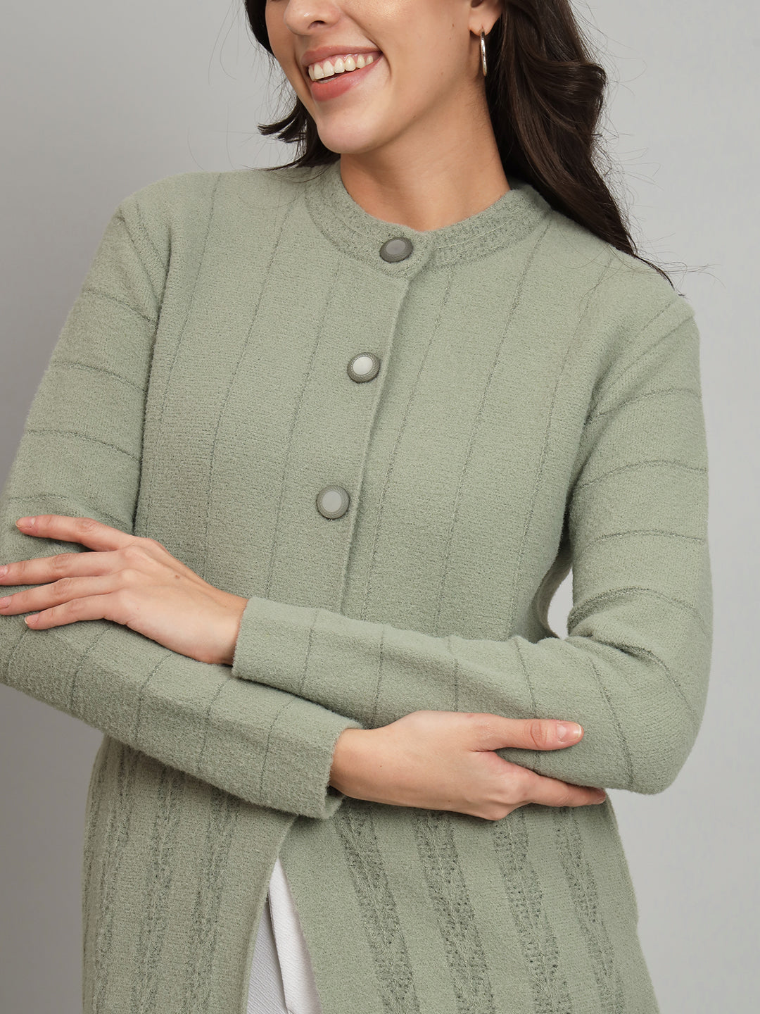 Green Woollen Longline Cardigan