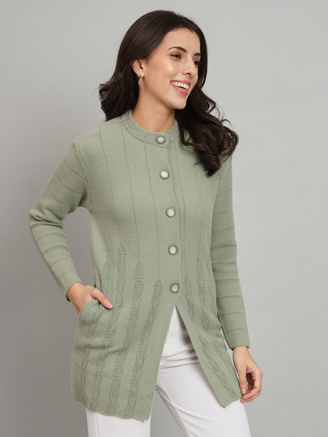 Green Woollen Longline Cardigan