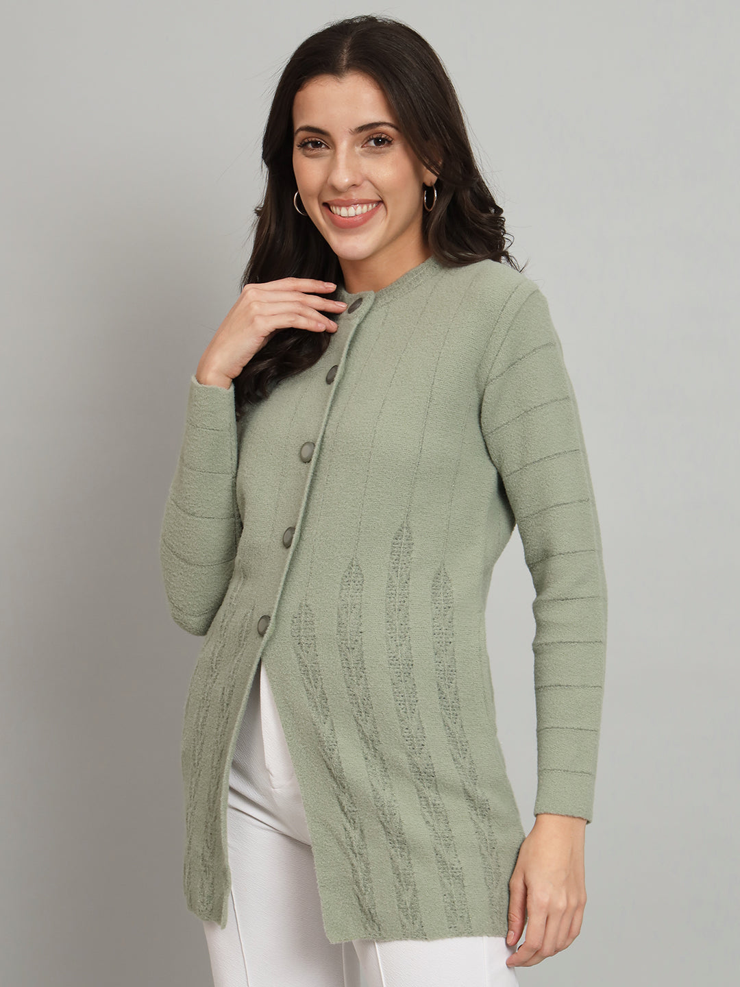 Green Woollen Longline Cardigan